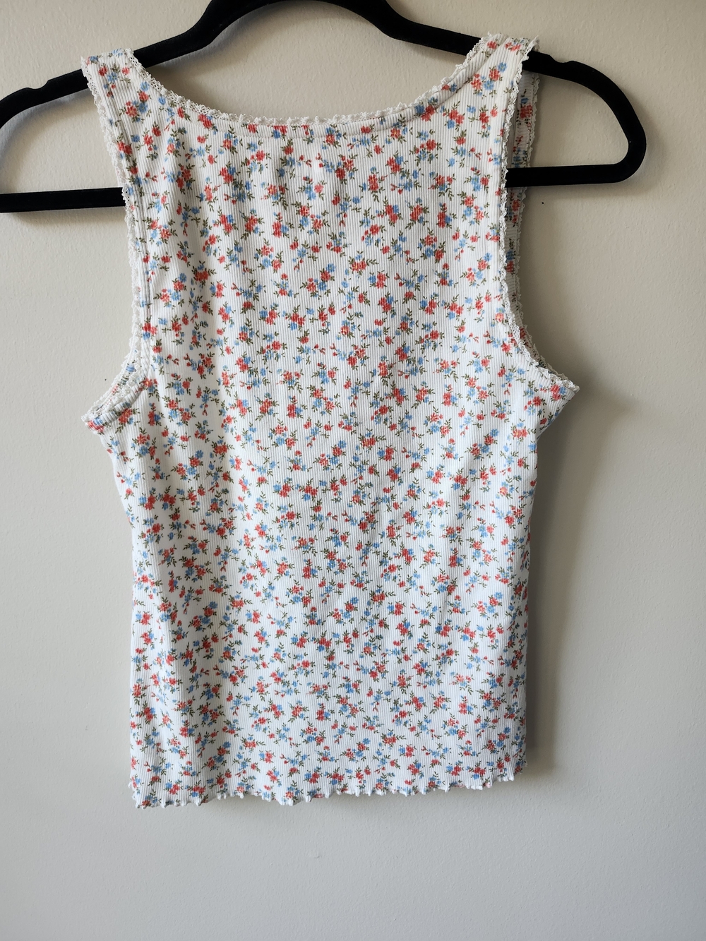 White Floral Ribbed Tank Top - Picture 7 of 9